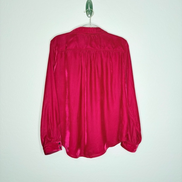 Ivy Jane Crushed Velvet Button Up Blouse Red Pink Long Sleeve Boho Shirt Medium - Picture 8 of 8